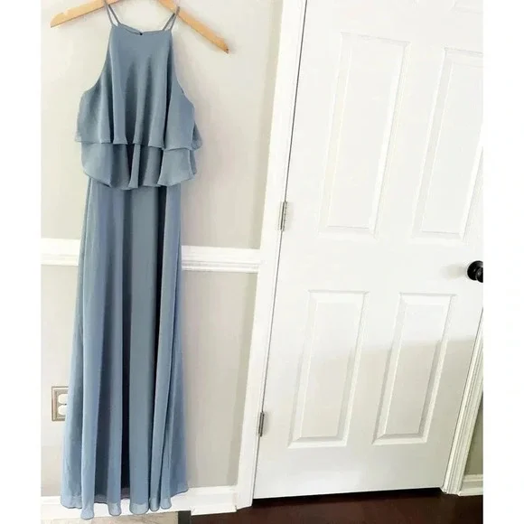 Bill Levkoff Evening Gown Slate Blue Formal Bridesmaid Maxi Dress Formal  Size 8